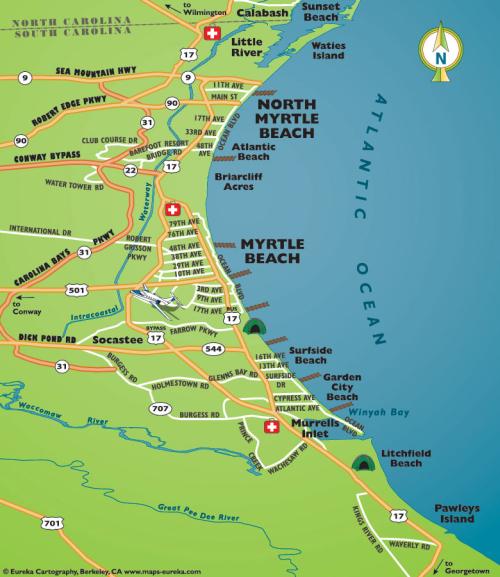 Road Map of Myrtle Beach Grand Strand South Carolina area